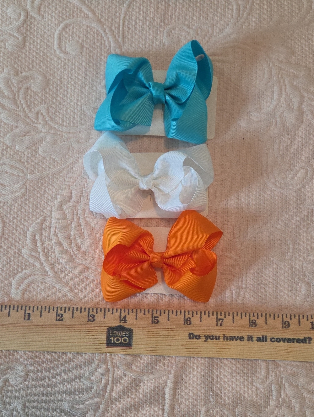 Set of 3 Kids Ribbon Hair Bows in Orange, Teal, and White - Alligator Clip Style